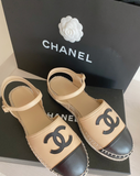  Giày Nữ Chanel Strap Espadrilles Lambskin 'Beige Black' 