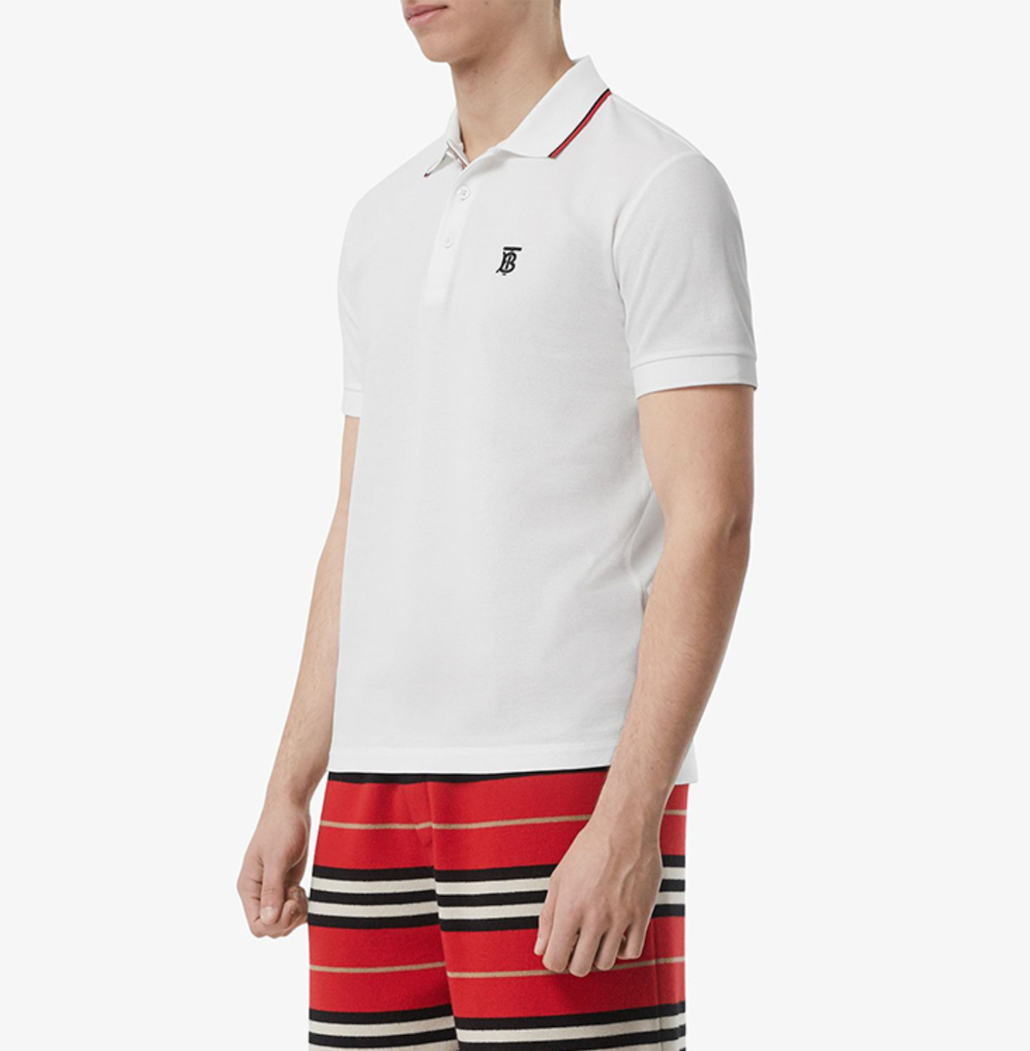  Áo Nam Burberry Icon Stripe Placket Cotton Piqué Polo Shirt 'White' 