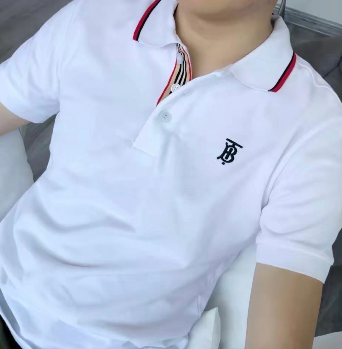  Áo Nam Burberry Icon Stripe Placket Cotton Piqué Polo Shirt 'White' 