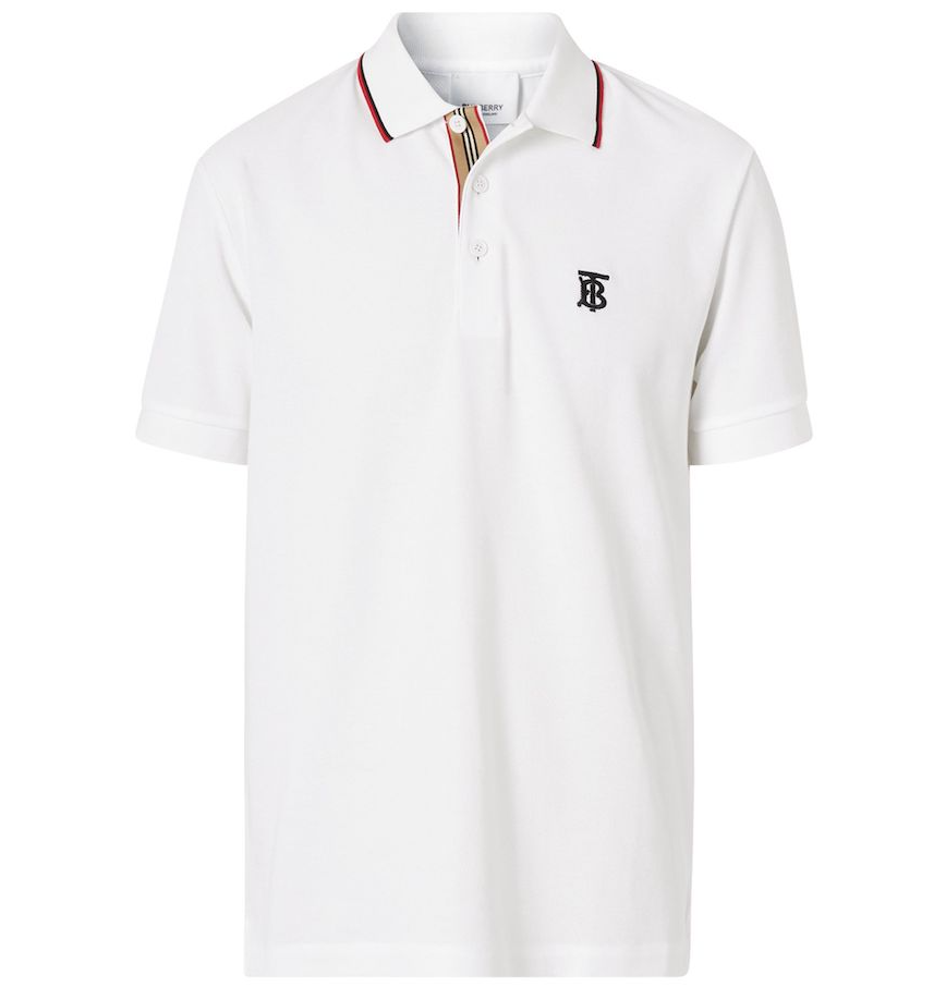  Áo Nam Burberry Icon Stripe Placket Cotton Piqué Polo Shirt 'White' 
