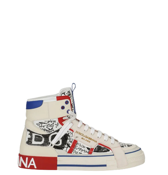  Giày Nam Dolce & Gabbana Calfskin Custom 2 Zero Graffiti Print White 