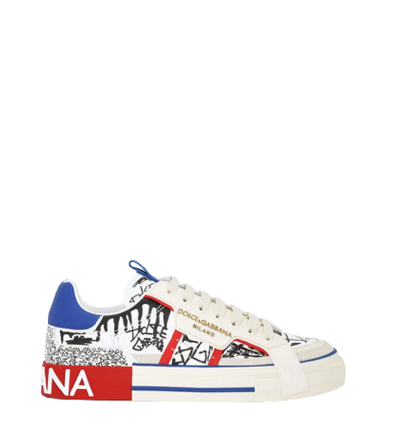  Giày Nam Dolce & Gabbana Graffiti Print Calfskin Custom 2 Zero White Azuze 