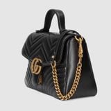  Túi Gucci Black Leather GG Marmont Small Top Handle Bag 