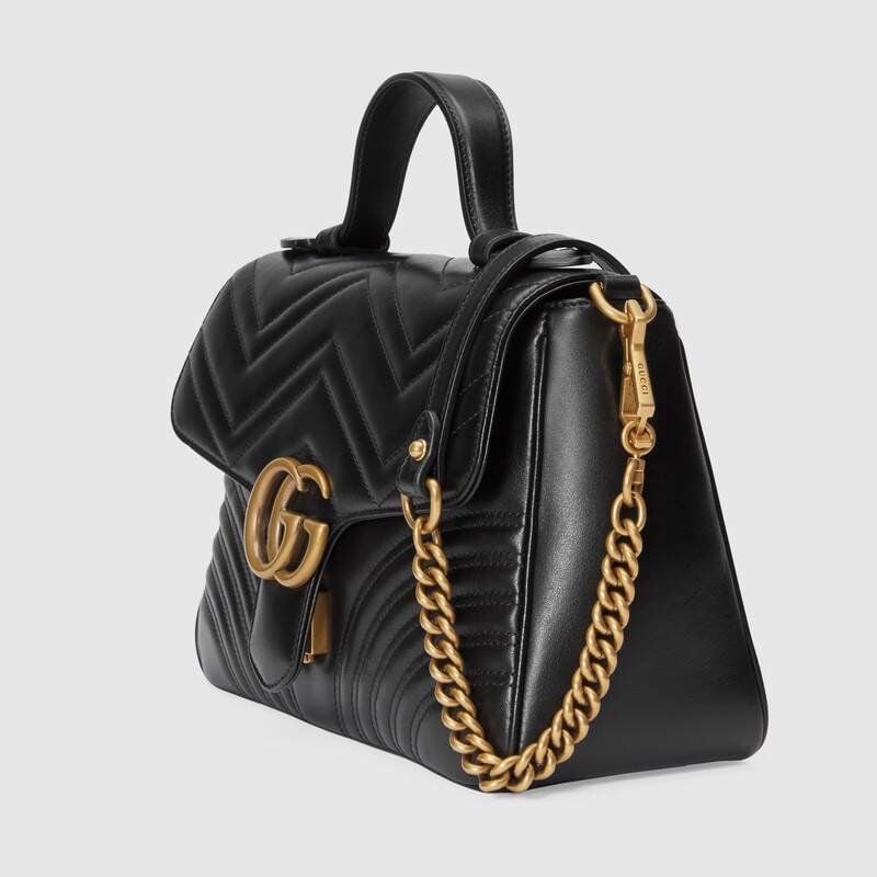  Túi Gucci Black Leather GG Marmont Small Top Handle Bag 