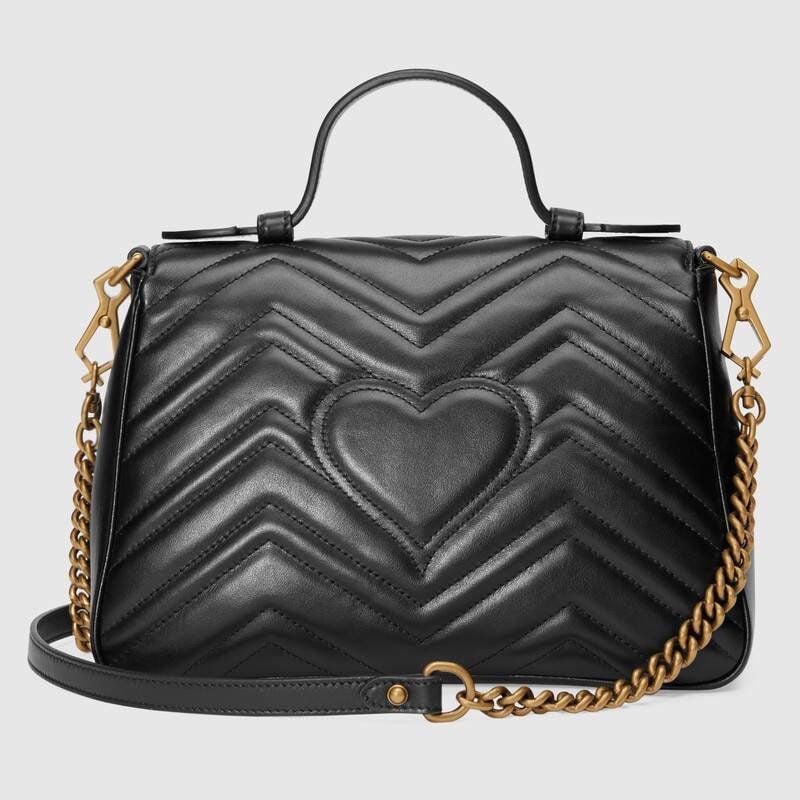  Túi Gucci Black Leather GG Marmont Small Top Handle Bag 