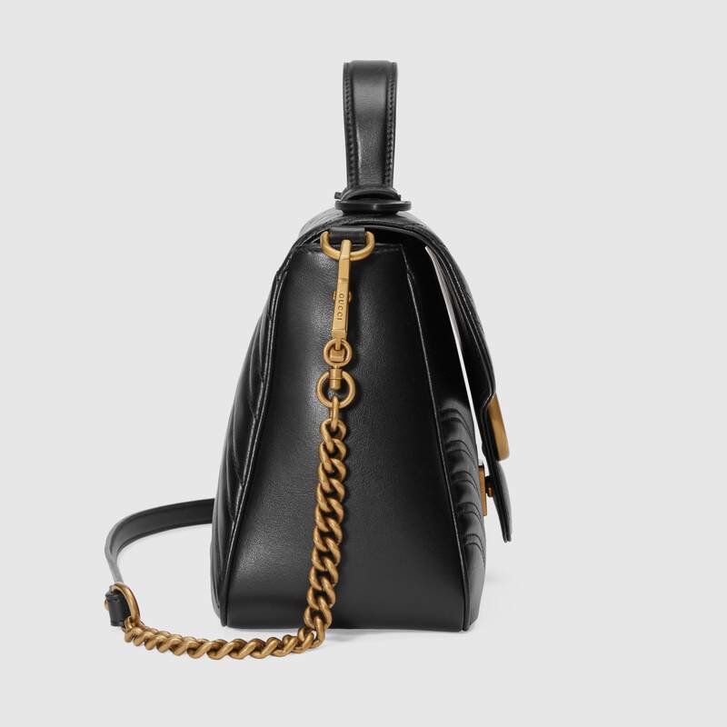  Túi Gucci Black Leather GG Marmont Small Top Handle Bag 