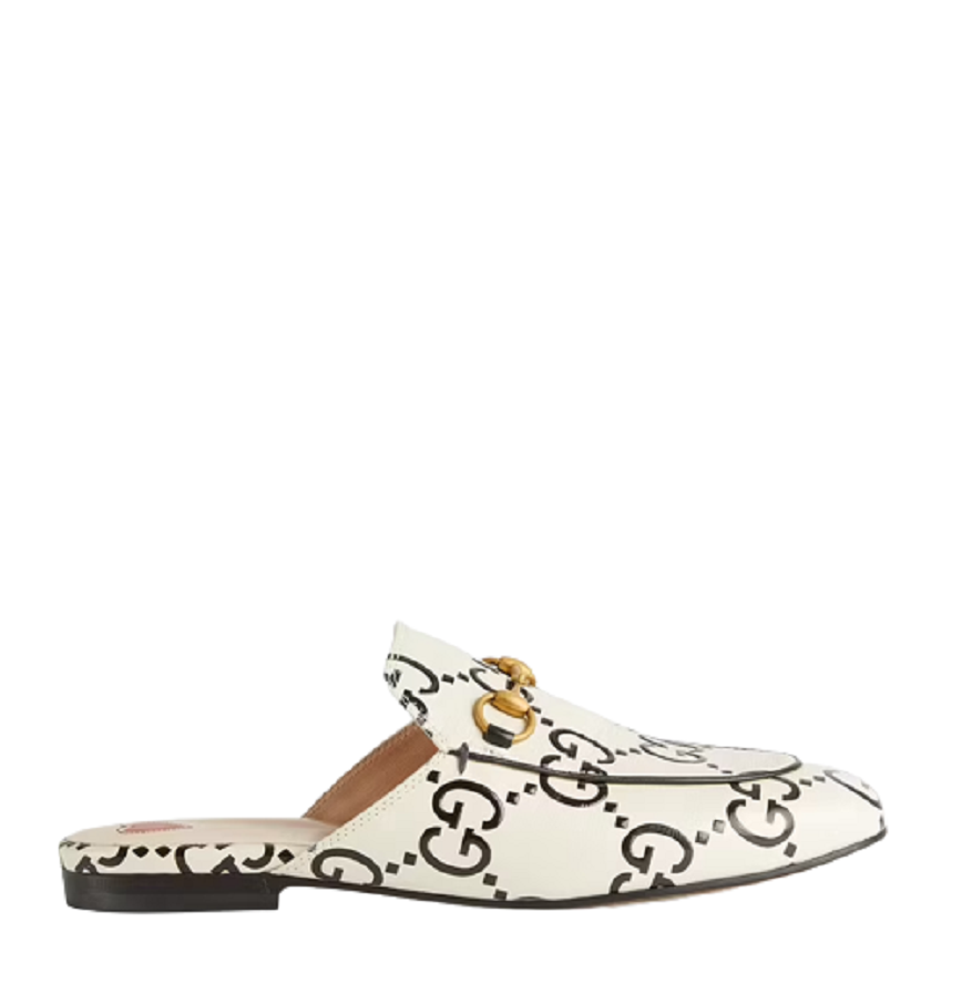  Giày Nữ Gucci Princetown GG Leather Slipper 'White Black' 