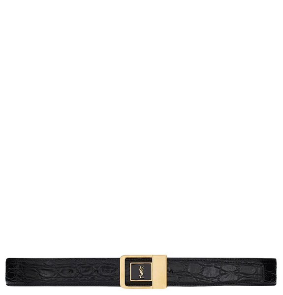  Thắt Lưng Nữ Saint Laurent Buckle Belt In Crocodile Embossed Leather 'Black' 