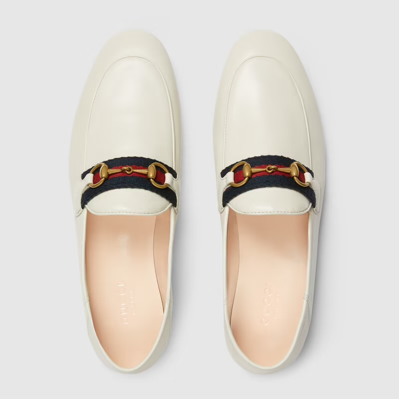  Giày Nữ Gucci Loafer Web Leather 'White' 