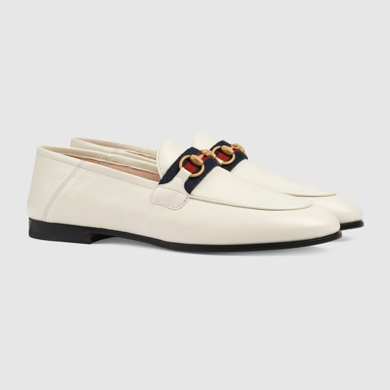  Giày Nữ Gucci Loafer Web Leather 'White' 