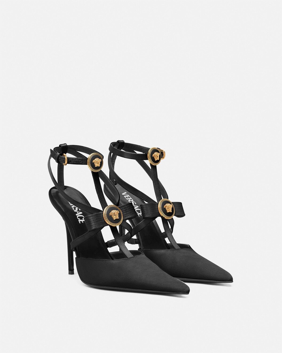  Giày Nữ Versace Gianni Ribbon Cage Satin Pumps 'Black' 