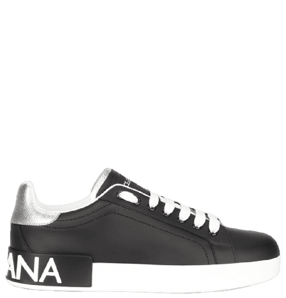  Giày Nữ Dolce & Gabbana Calfskin Nappa Portofino Sneakers 'Black Silver' 