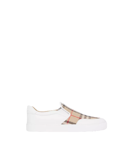  Giày Nữ Burberry Leather and Vintage Check Slip-on Sneakers 'White Beige' 