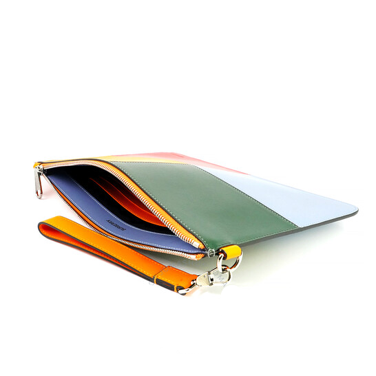  Túi Nam Burberry Colorblock Leather Zipper Storage Bag 'Blue Orange' 