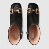  Giày Nữ Gucci Mid Heel Ankle Boot With Horsebit Leather 'Black' 