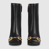  Giày Nữ Gucci Mid Heel Ankle Boot With Horsebit Leather 'Black' 