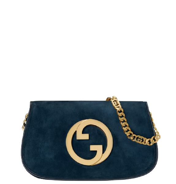  Túi Gucci Nữ Blondie Medium Shoulder Bag Deep Suede 'Blue' 