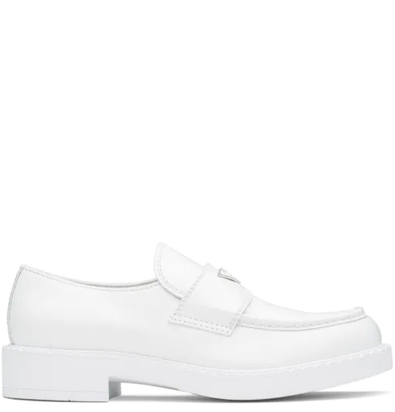  Giày Nam Prada Chocolate Sharp Brushed Leather Pointed Loafers 'White' 