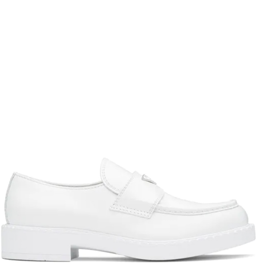  Giày Nam Prada Chocolate Sharp Brushed Leather Pointed Loafers 'White' 
