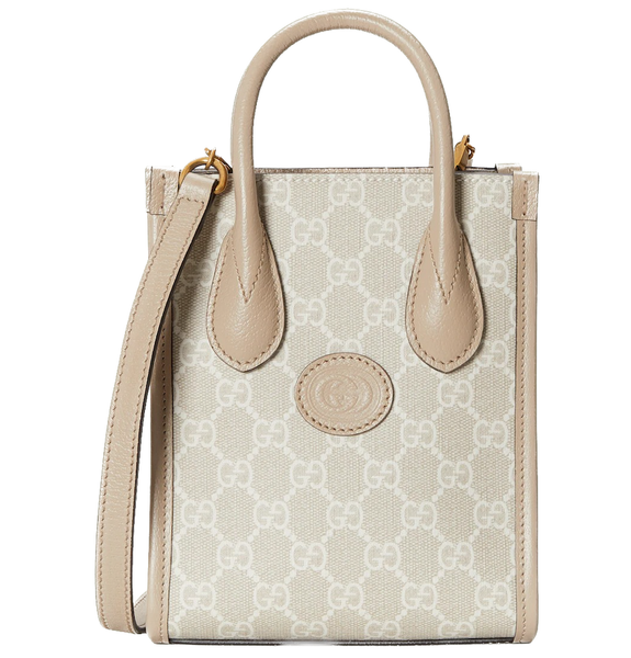  Túi Nữ Gucci Mini Tote Bag With Interlocking G 'Beige White' 