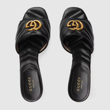  Dép Nữ Gucci Double G Slide Sandal Leather 'Black' 