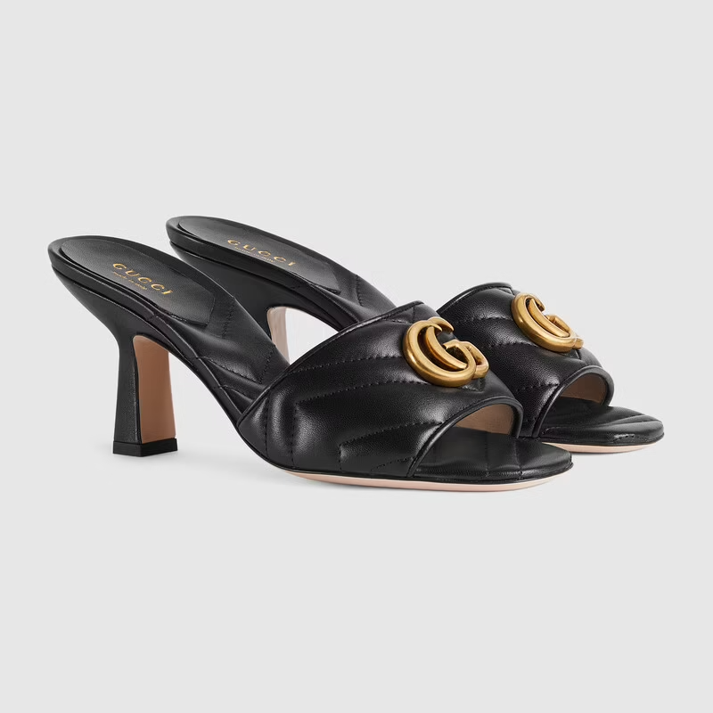  Dép Nữ Gucci Double G Slide Sandal Leather 'Black' 