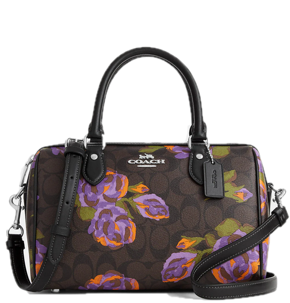  Túi Nữ Coach Rowan Satchel Canvas Rose Print 'Brown' 