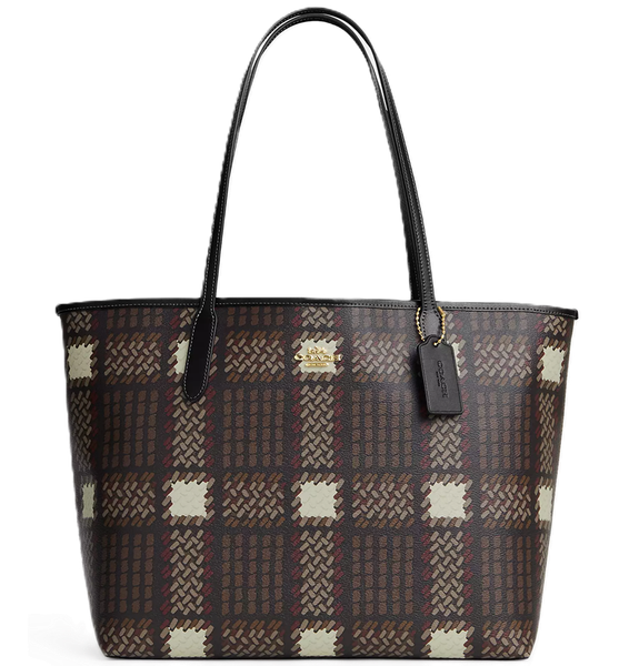  Túi Nữ Coach City Tote Brushed Plaid 'Brown' 