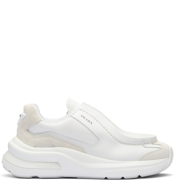  Giày Nam Prada Systeme Brushed Leather Sneakers With Bike Fabric 'White' 