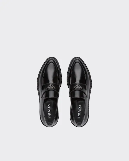  Giày Nam Prada Chocolate Sharp Brushed Leather Pointed Loafers 'Black' 