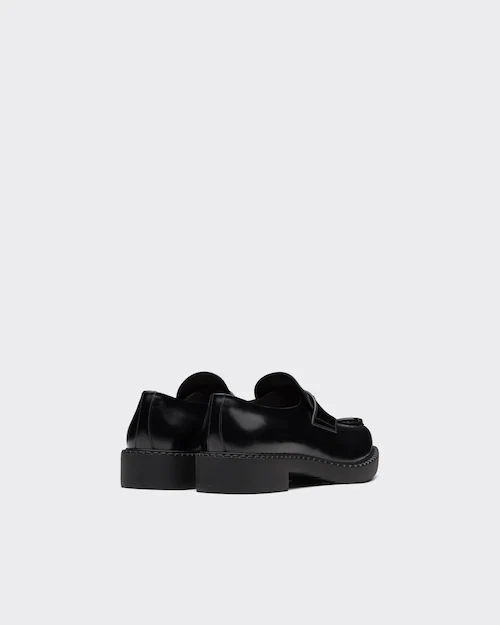  Giày Nam Prada Chocolate Sharp Brushed Leather Pointed Loafers 'Black' 