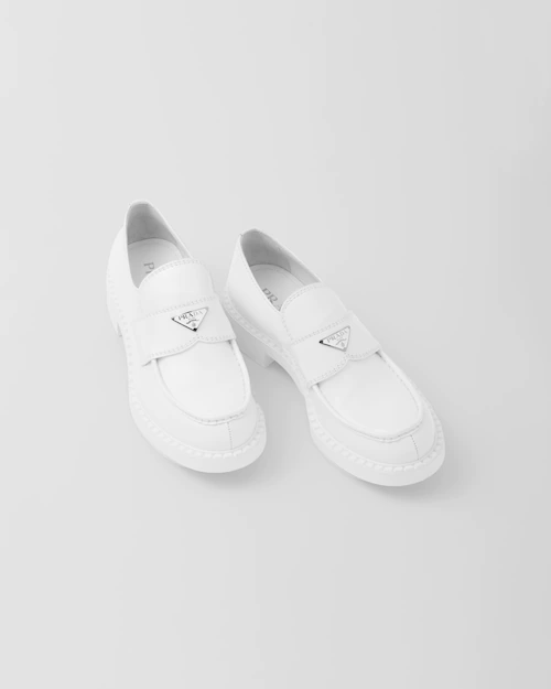  Giày Nam Prada Chocolate Sharp Brushed Leather Pointed Loafers 'White' 