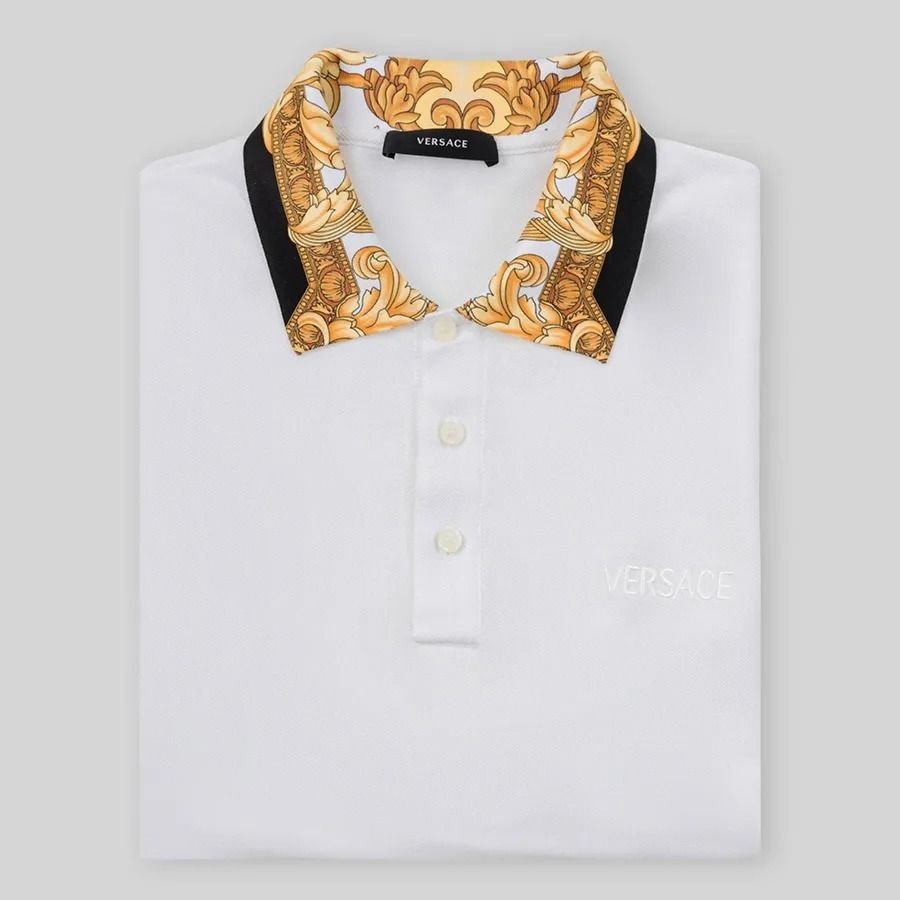  Áo Nam Versace Logo Embroidered Polo 'White' 