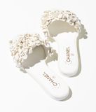 Dép Nữ Chanel Mules Suede Kidskin Strass 'White' 