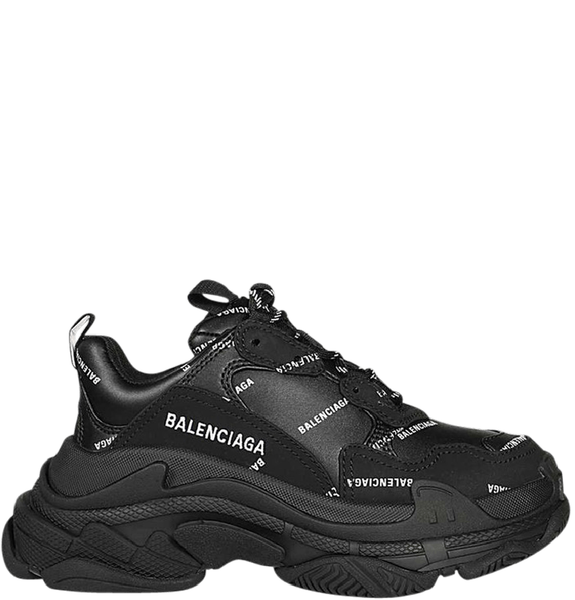  Giày Nữ Balenciaga All Over Logo Triple S Sneakers 'Black' 