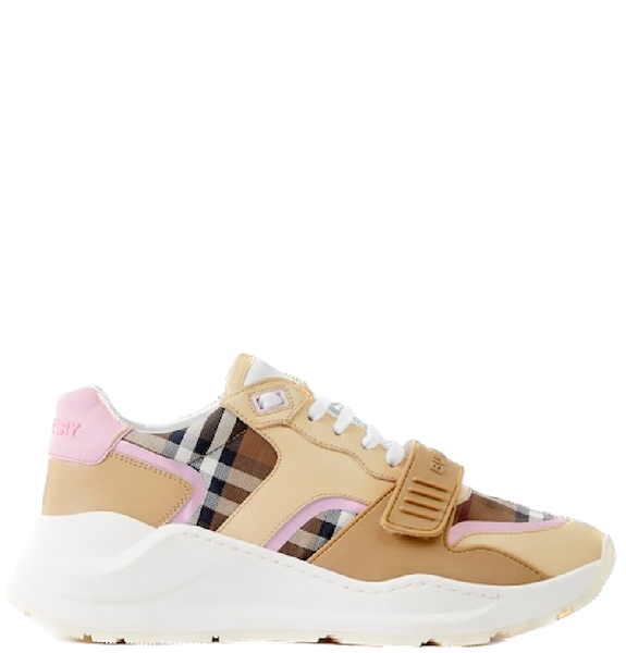  Giày Nữ Burberry Check Cotton And Leather Sneakers 'Birch Brown Pink' 