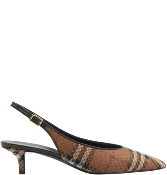  Giày Nữ Burberry Check And Leather Slingback Pumps 'Dark Birch Brown' 
