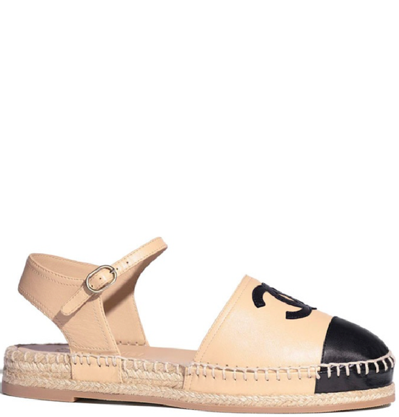  Giày Nữ Chanel Strap Espadrilles Lambskin 'Beige Black' 