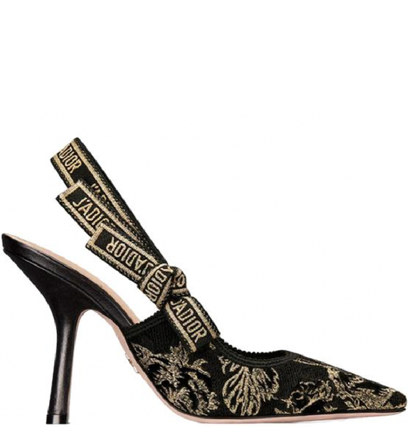  Giày Nữ Dior Velvet Embroidered Jardin d'Hiver Motif In Metallic Thread 'Black Gold Tone' 