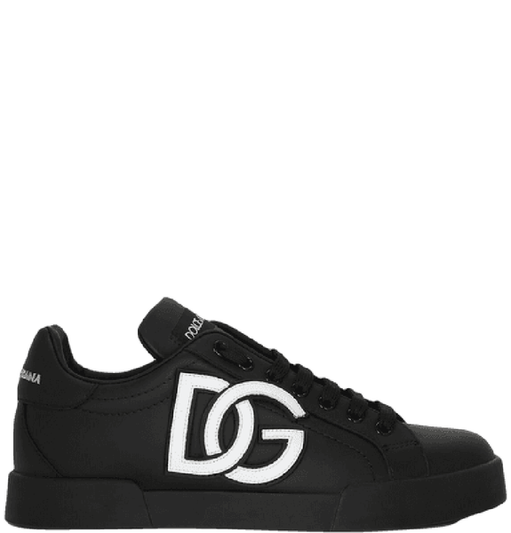  Giày Nữ Dolce & Gabbana Calfskin Portofino Sneakers With DG Logo 'Black' 