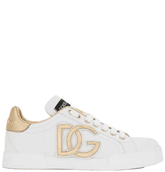  Giày Nữ Dolce & Gabbana Calfskin Portofino Sneakers With DG Logo 'White' 