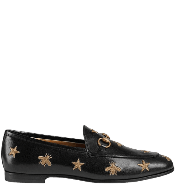  Giày Nữ Gucci Jordaan Embroidered Loafer 'Black Leather' 