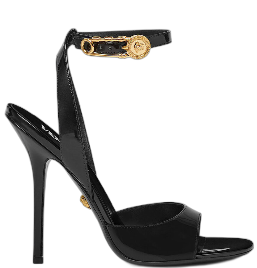 サンダル・ミュール VERSACE 'safety pin' patent leather sandals 1003205 D2VE Giày Nữ Versace Safety Pin Patent Sandals 'Black' 1003205
