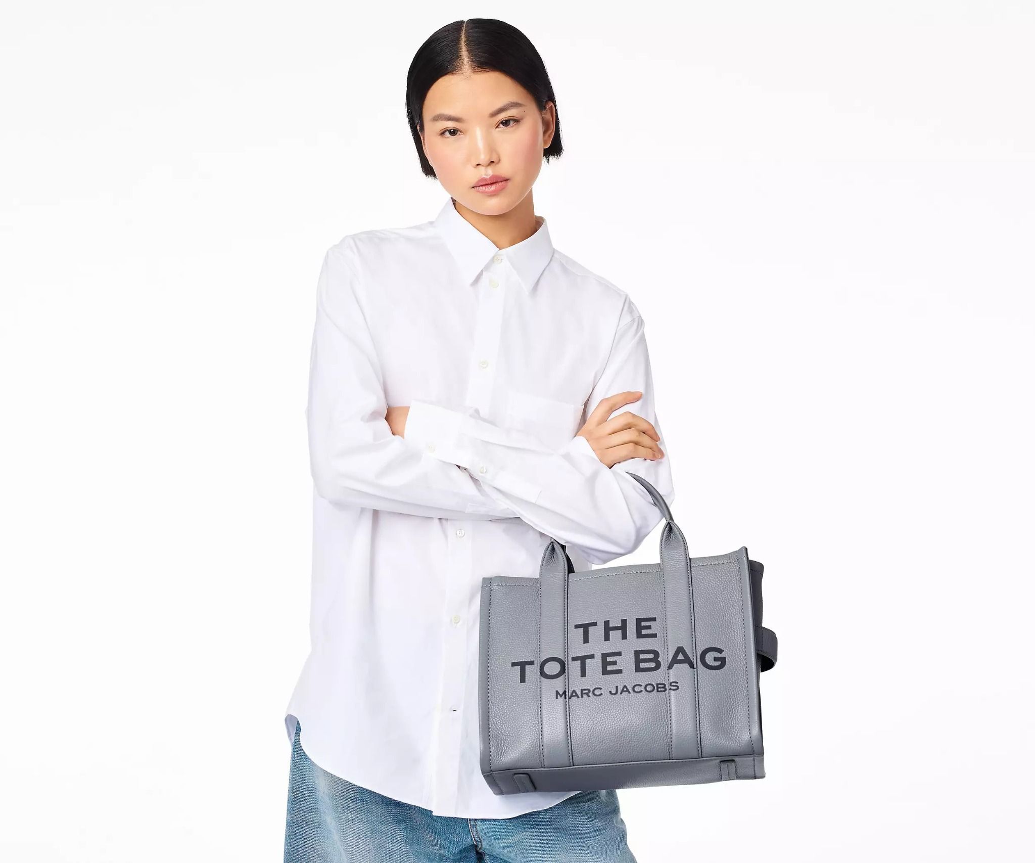  Túi Nữ Marc Jacobs Leather Medium Tote Bag 'Wolf Grey' 
