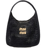  Túi Nữ Miu Miu Woven Fabric Hobo Bag 'Black' 