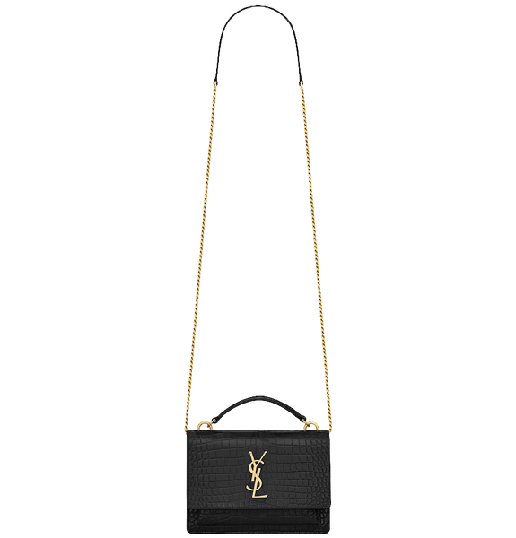 Túi Nữ Saint Laurent Sunset Chain Wallet Crocodile 'Noir' 
