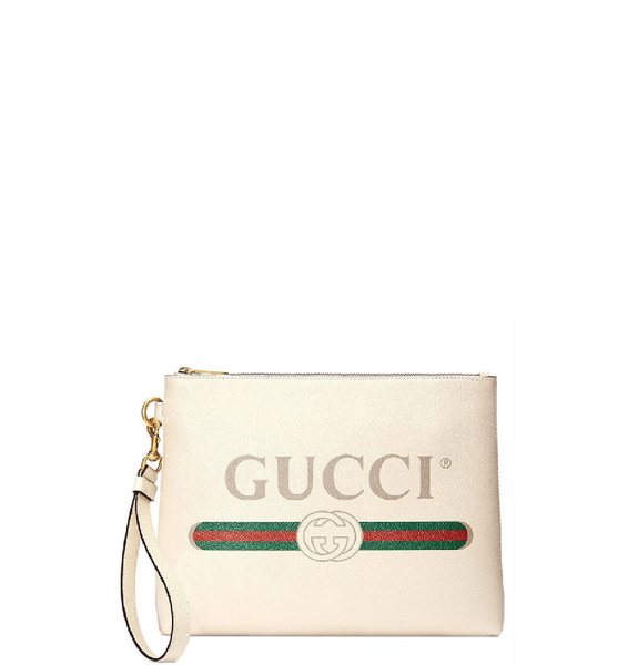  Túi Nữ Gucci Print Clutch Item 'White Leather' 