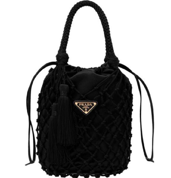  Túi Nữ Prada Triangle Logo Mesh Bucket Bag 'Black' 