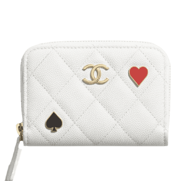  Ví Nữ Chanel Zipped Coin Purse Grained Enamel Gold Tone Metal 'White' 