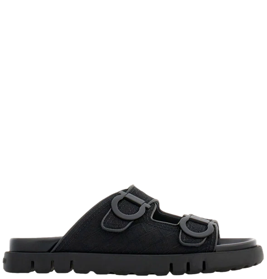  Dép Nữ Salvatore Ferragamo Gancini Ornament Slide 'Black' 